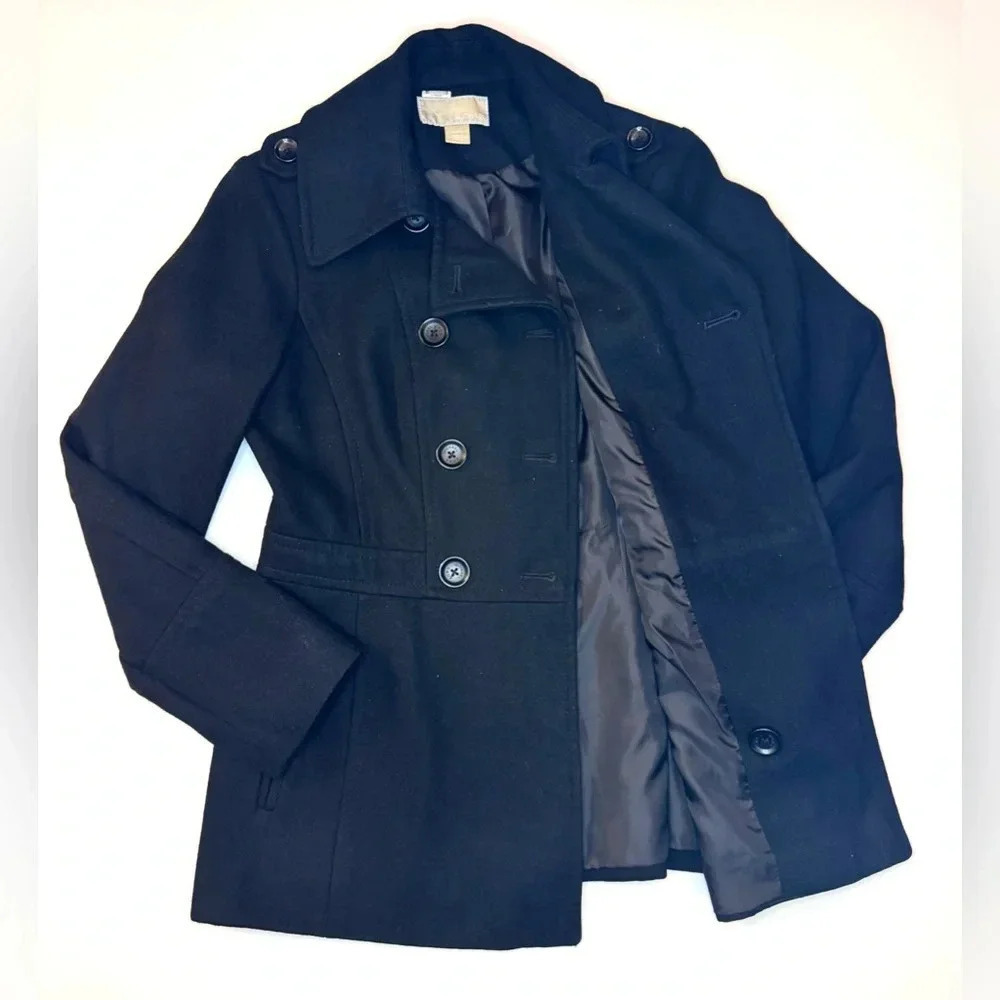 Michael Kors Women’s Black Wool Blend Double Breasted Pea Coat Size - Small - Picture 8 of 11